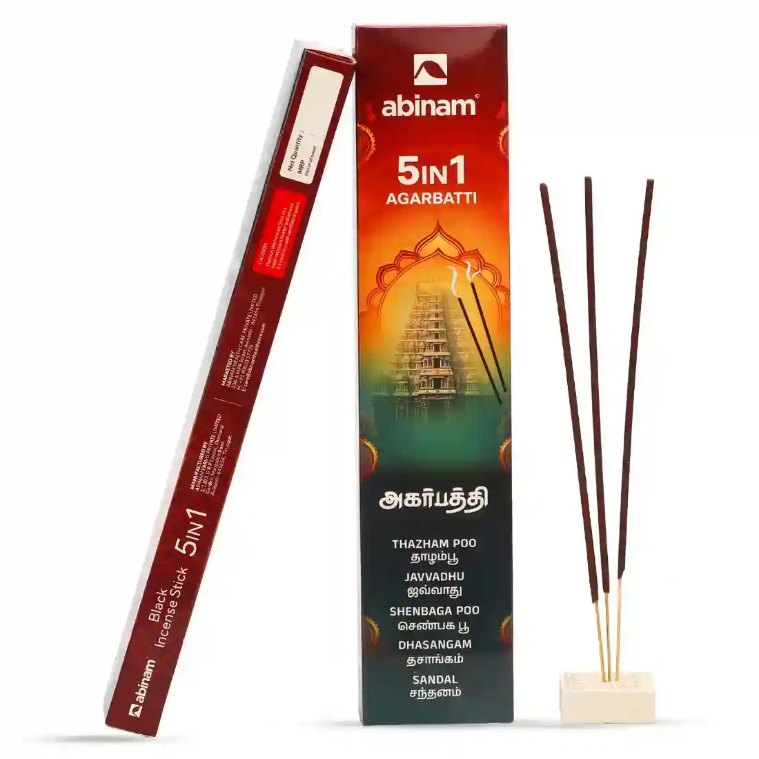 Abinam 5 in 1 Herbal Agarbatti – Herbal Incense Sticks, Traditional Fragrance Incense Sticks for Daily Pooja & Positive Ambience