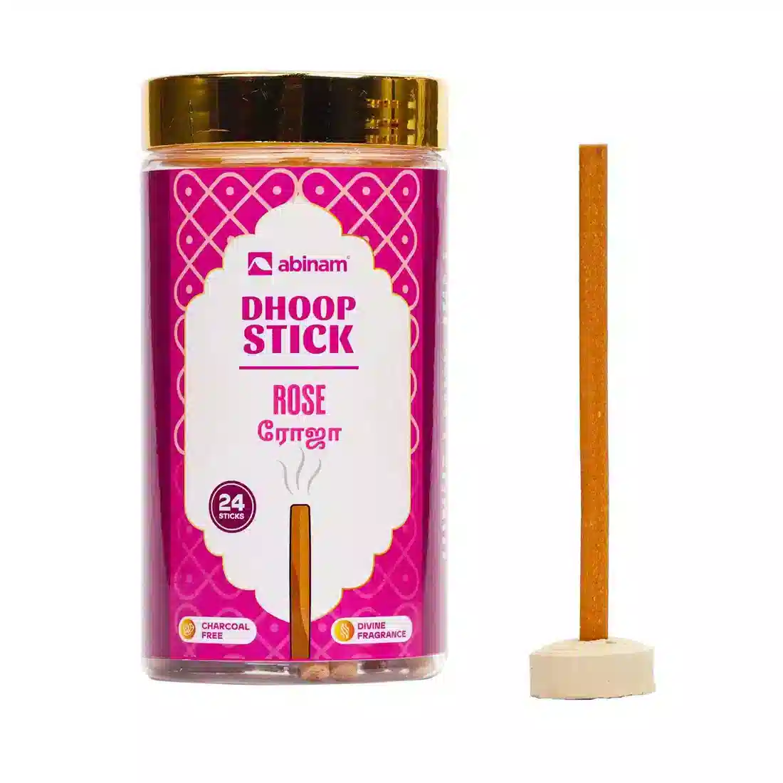 Rose Dhoop Sticks – Bamboo-Free, Charcoal-Free, 24 Sticks | Abinam