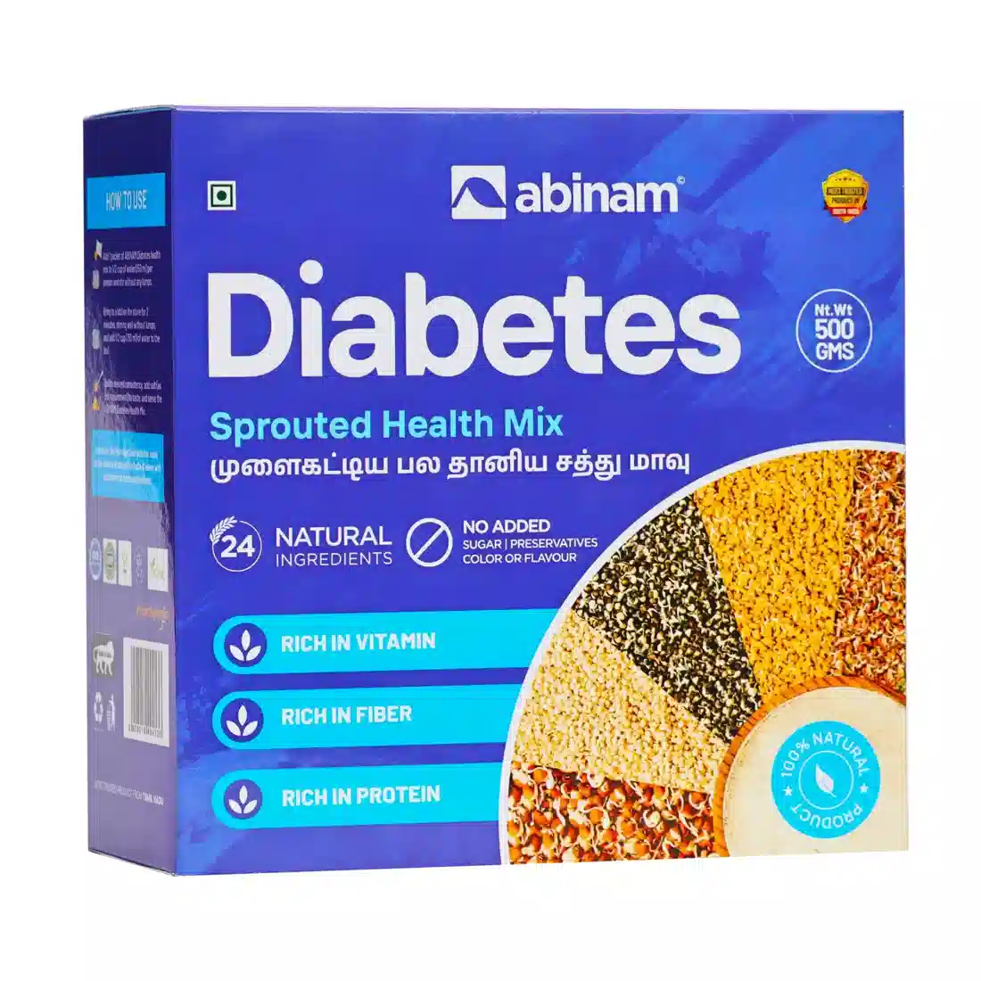 Abinam Sprouted Health Mix for Diabetes Care – 500 g (25 g × 20 Sachets)