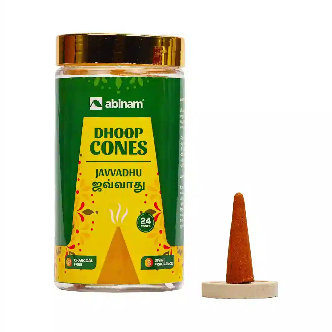 Javvadhu Dhoop Cones – Bamboo-Free, Charcoal-Free, 24 Cones | Abinam