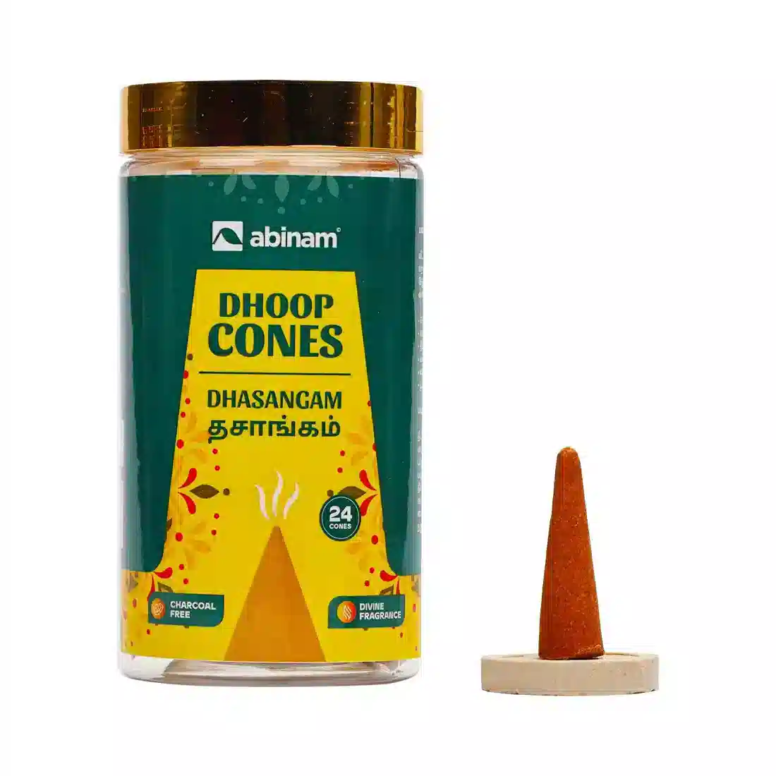 Dhasangam Dhoop Cones – Bamboo-Free, Charcoal-Free, 24 Cones | Abinam
