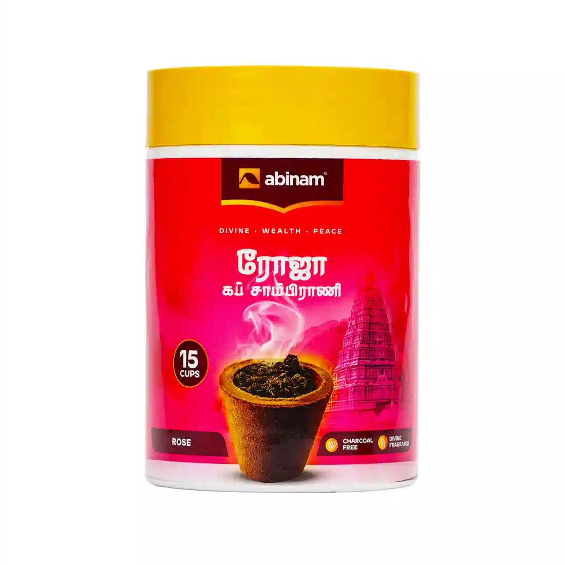Herbal Sambrani Cups – Rose Fragrance, Charcoal-Free, 15 Cups | Abinam